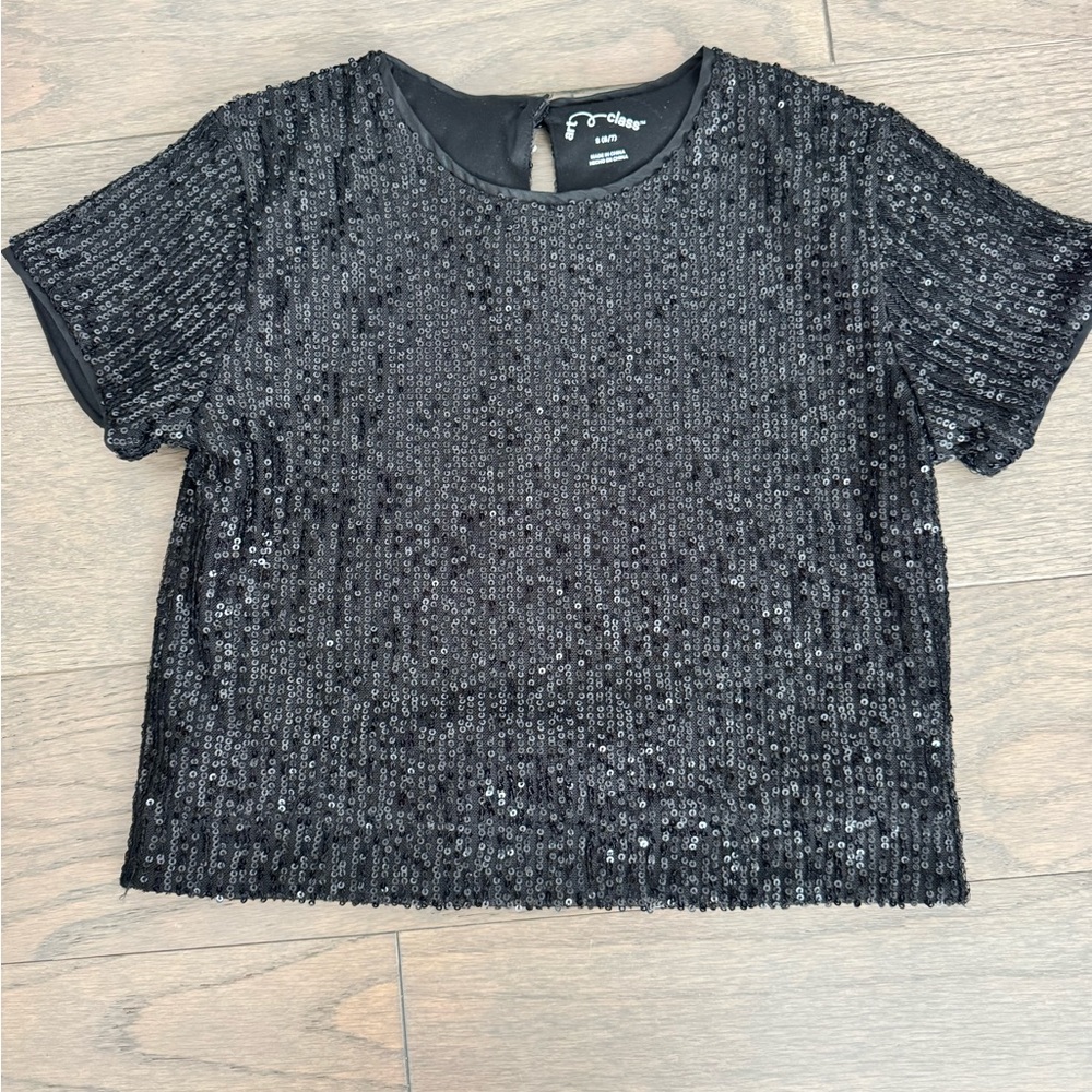EUC Black Sequin Top by art class - size 6/7